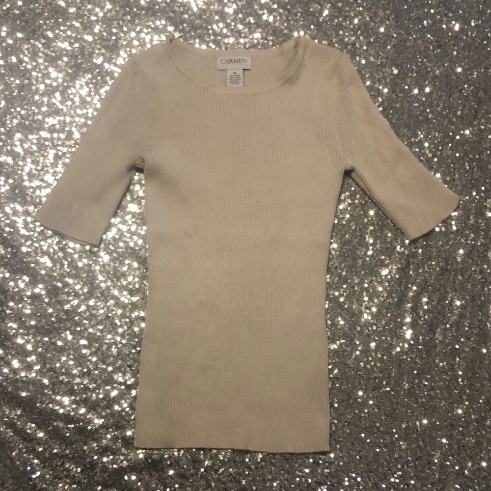 Carmen Cream Ribbed Knit Top